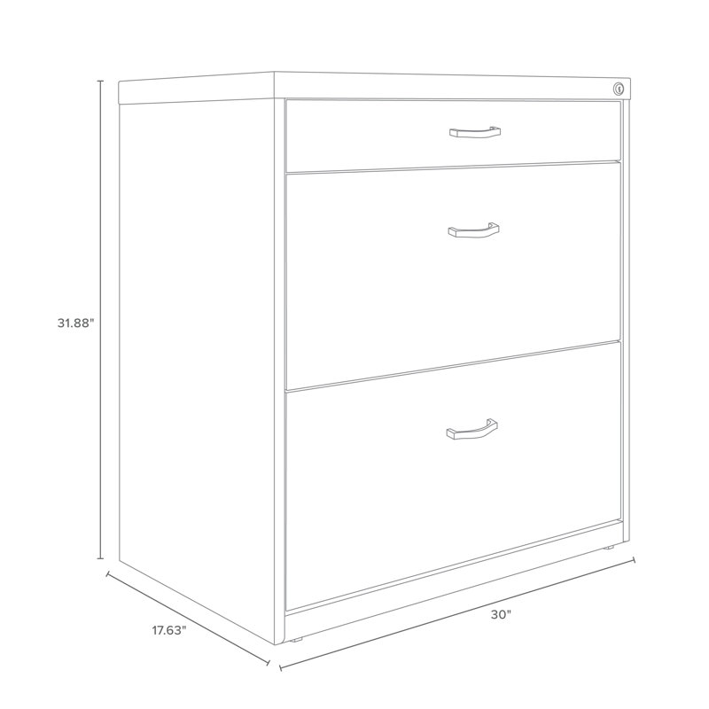 Black Steel 3-Drawer Lockable Lateral Filing Cabinet