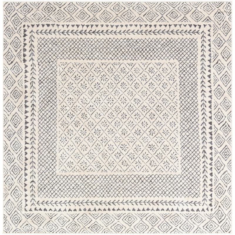 Calvo Light Beige/Charcoal Area Rug, Square 5'3"