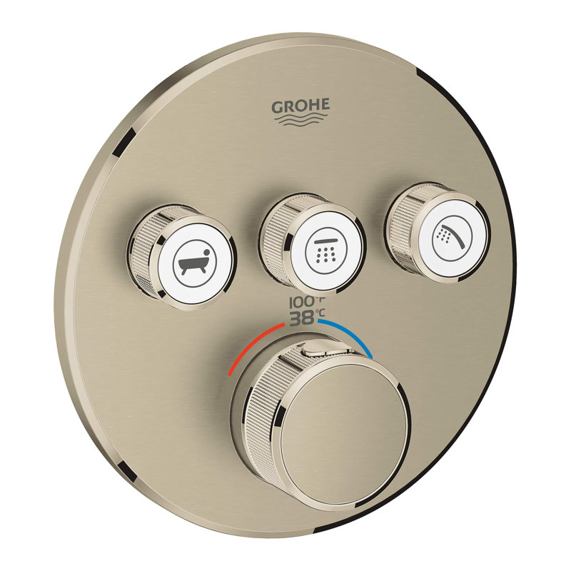 GROHE Grohtherm Triple-Function Shower Thermostatic Valve Trim Kit, Brushed Nickel