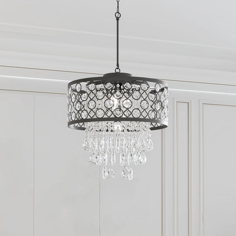 Jolie 5-Light Dimmable Metal Drum Chandelier with Crystal Accents , Black