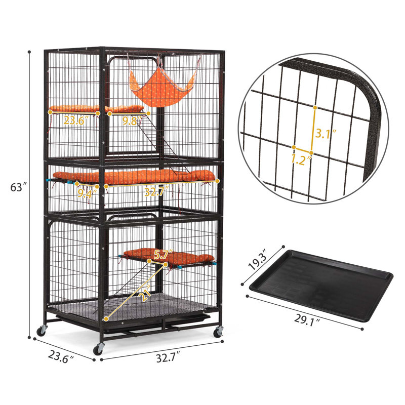 Versatile Lockable Pet Cage with Removable Tray and Stable Wheels for Pets' Comfort