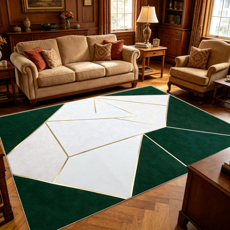 Emerald Gold Geometric carpet-easy to clean, machine-washable, soft and comfortable; suitable for door mats, kitchens, living rooms, bedrooms, corridors, and laundry areas. Easy to clean, durable carpet for home decoration.