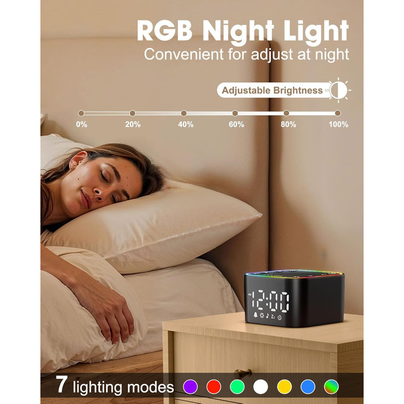 White Noise Sound Machine Noise Machine With Alarm Clock For Sleeping RGB Night Light Digital Clock Nightstand, With 30 Soothing Sounds Including Fan, Rain