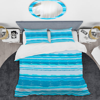 Blue Striped Pattern Polyester Striped Duvet Cover