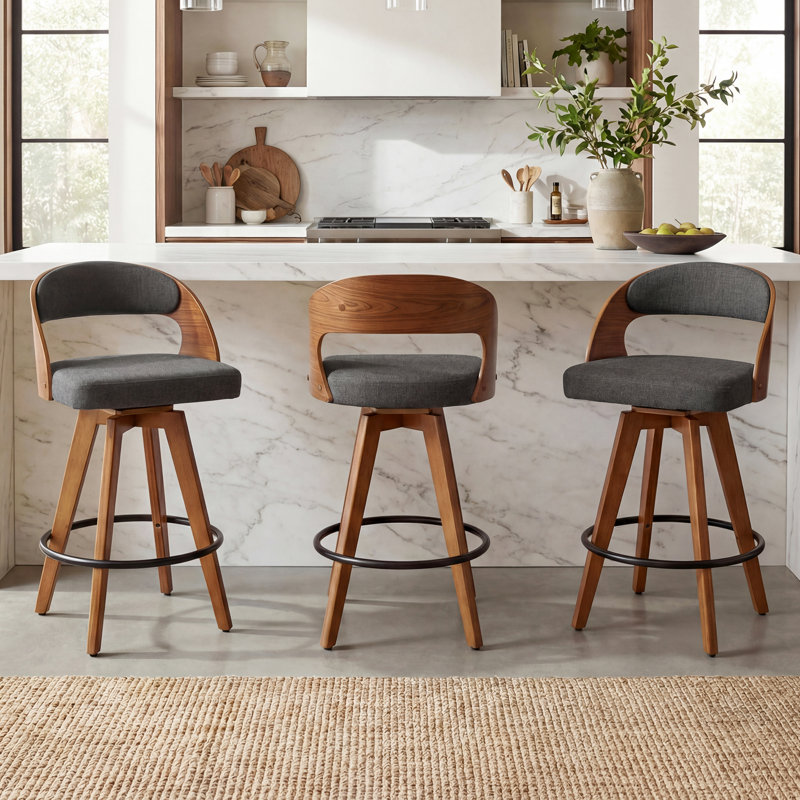 Ensemble de 3 tabourets de comptoir et de bar Deherrera, Lin gris, Counter Stool (26.78” Seat Height)