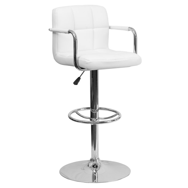 Sleek White Adjustable Swivel Bar Stool with Chrome Footrest