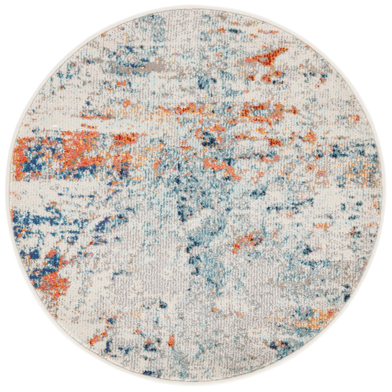 Felty Abstract Cream/Orange/Blue Rug, Round 3'