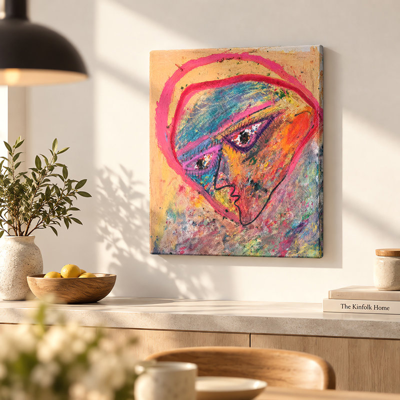 Portrait sur toile avec un visage encapuchonné, H 14 po x l 11 po, Gallery Wrapped