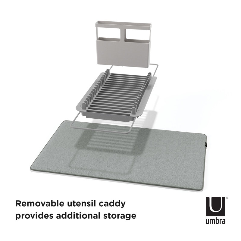 Charcoal Gray Foldable Over the Sink Dish Rack with Utensil Cup