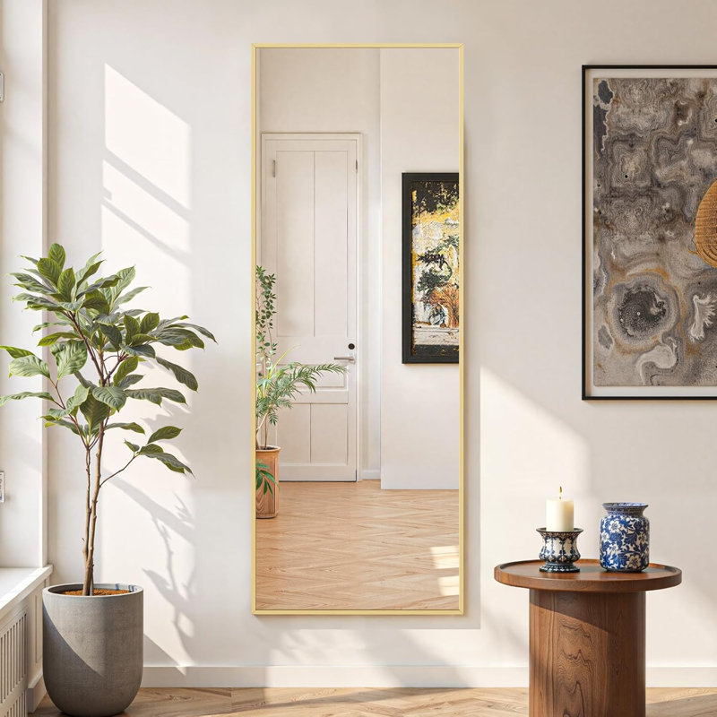 Full Length Mirror With Stand, Floor Mirror With Aluminum Alloy, Tempered Glass Full Body Mirror, Free Standing Or Wall-Mounted Or Door Mirror For Living Room
