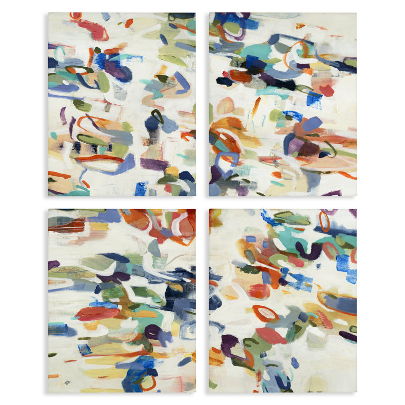 Ensemble de 4 toiles primaires, composition par Lisa Ridgers, H 20 po x l 16 po