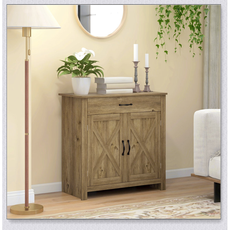 Accent Cabinet with Drawer, Natural Wood