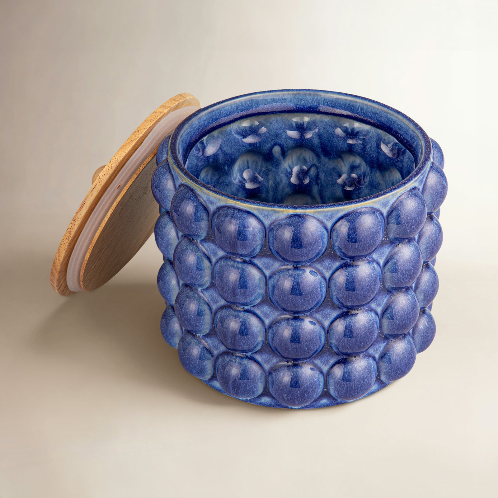 Stoneware Kitchen Canister, 8.25" H x 8.25" W x 8.25" D, Navy/Natural