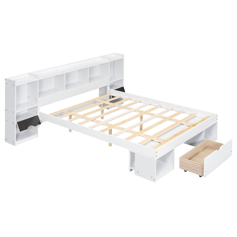 Lit plateforme avec rangement multiple, Blanc