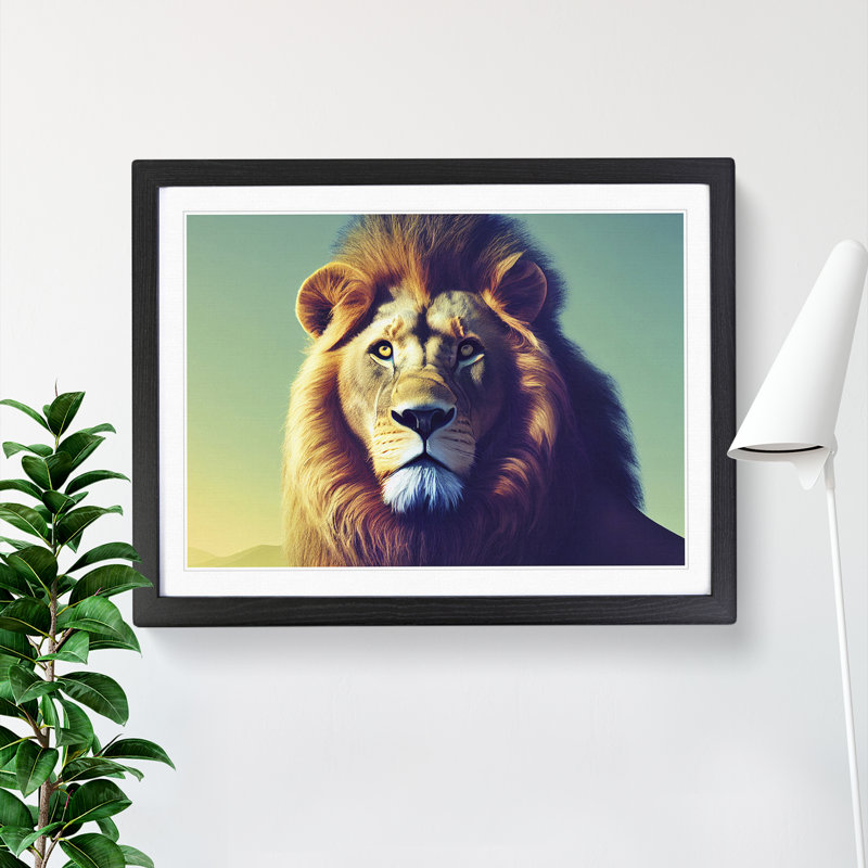 XH1022-8998X The Splendorous Lion - Single Picture Frame Print, Black, 34cm H x 46cm W x 2cm D