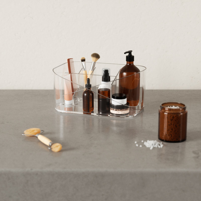 Clear Rectangular Acrylic Makeup Organizer with Compartments