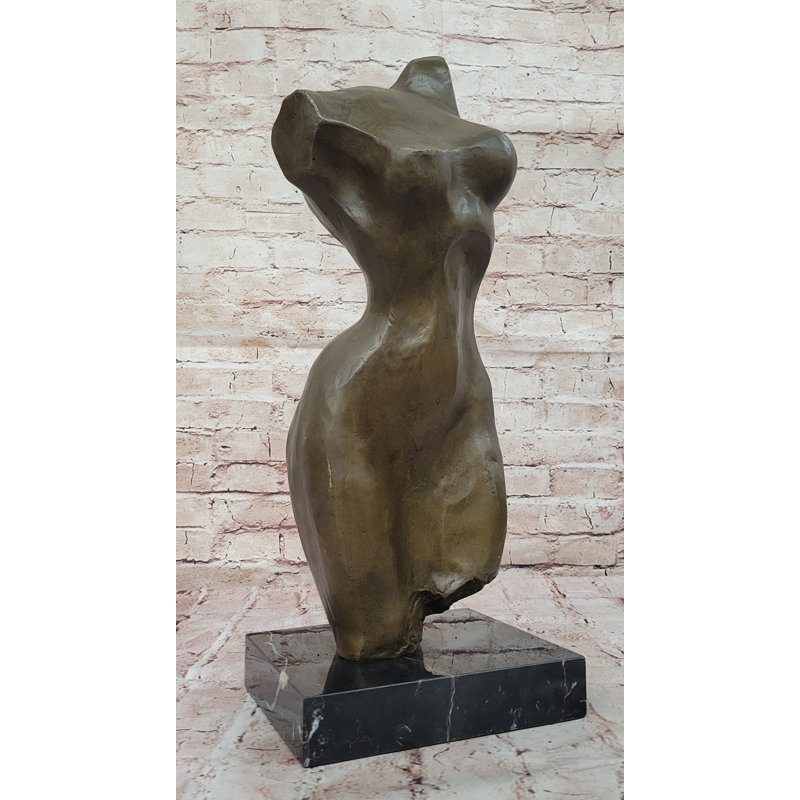 Sculpture abstraite de torse féminin en bronze sur base de marbre - figure d'art moderne