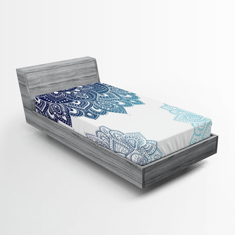 Drap-housse orange Ambesonne, Bleu pâle / floral bleu foncé, Drap-housse pour lit simple TG