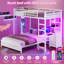 Lit simple superposé au dessus d'un lit double avec bureau, station de charge, lumières à DEL, tiroirs et tablettes de rangement, blanc-564892029-555136152