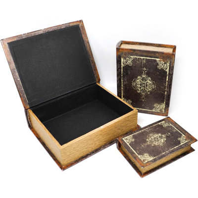 Ensemble de 3 boîtes à livres décoratives en bois - Boîtes de rangement secret de style rétro Contenants de rangement en bois fabriqués à la main avec fermeture magnétique rustique pour bijoux et souvenirs