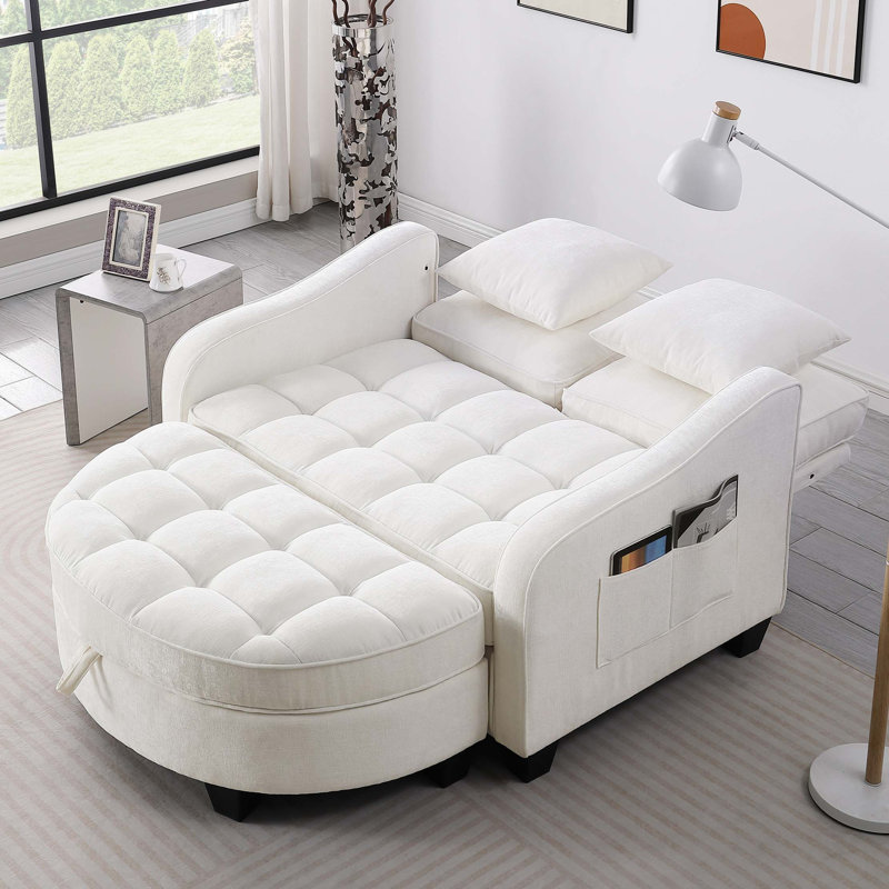 Canapé 2 places avec repose-pieds de rangement et coussins lombaires, Beige Corduroy