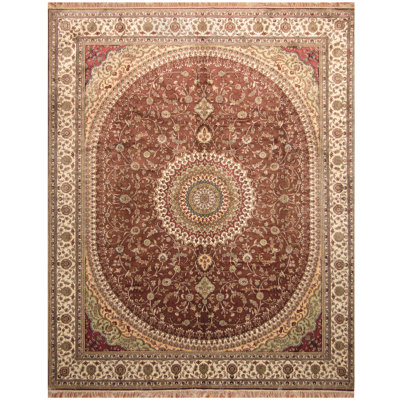 Tapis noué la brun/ivoire 8 pi x 10 pi "one-of-kind" Vonda
