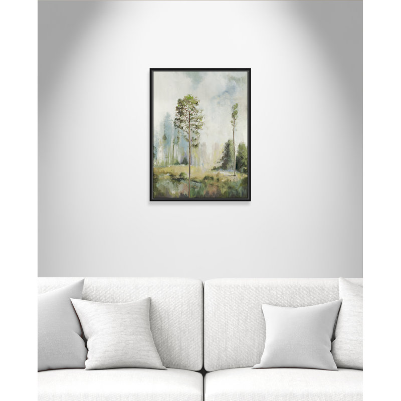 Teton Tall Green Trees I by Teton Pearce - Floater Frame Print on Canvas, 25.5" H x 19.5" W, Black