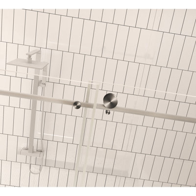 Shower Door 56 - 60" W 76" H 1/4" (6 Mm) Clear Tempered Glass Proof Film Stainless Steel Handle Brushed Nickel With Good Transmittance Large Wheels And Round Tracks For Effortless Smooth Movement