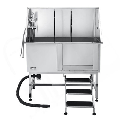 50 Inch Dog Grooming Bath Tub Stainless Steel W Stairs Water Filter Left