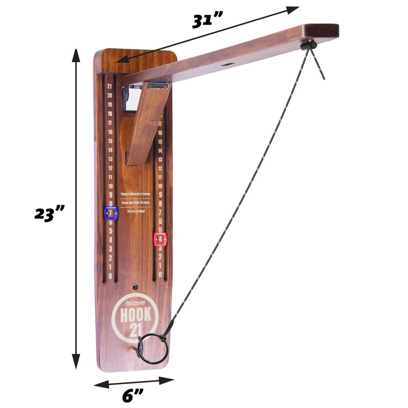 GoSports Hook21 Ring Swing Game - Indoor or Outdoor Ring Toss Game with Foldable Arm, Brown