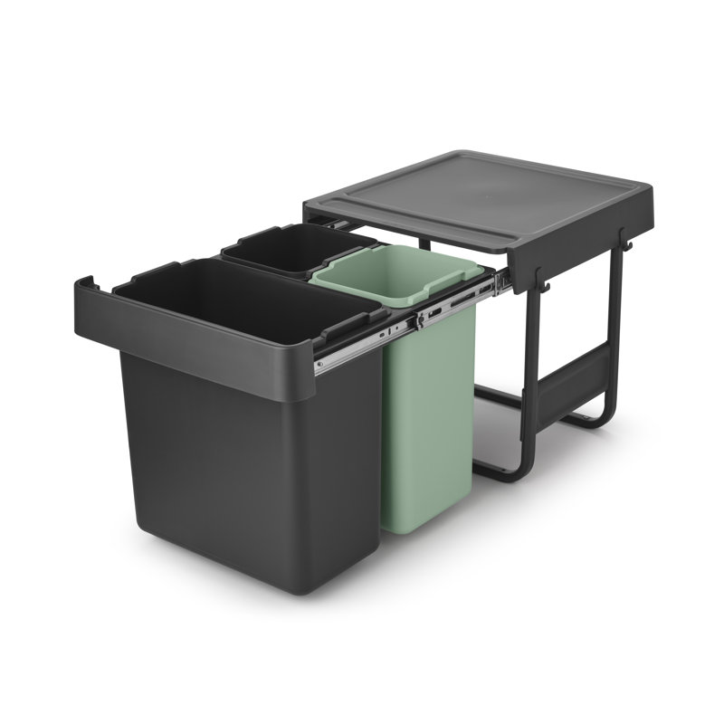Sort & Go Pull Out In-Cabinet Plastic Dual Compartment Recycling Bin, 2.6 + 2.6 + 5.3 Gallon