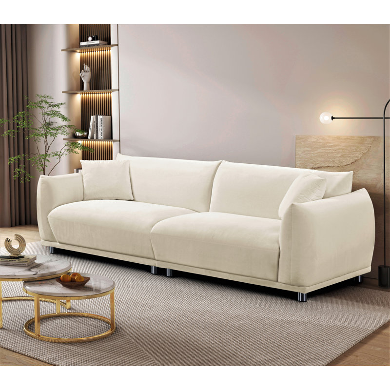 Jaquaveon 88'' Slipcovered Velvet Sofa, Cream White Velvet
