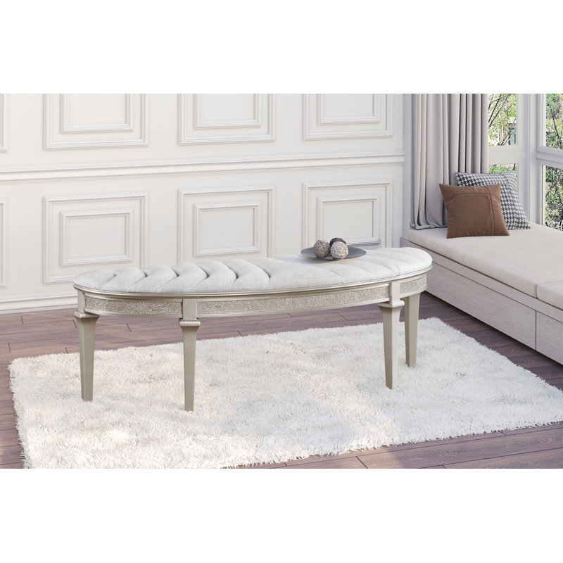 Keymari Curved Fabric Upholstered Bench Silver Oak