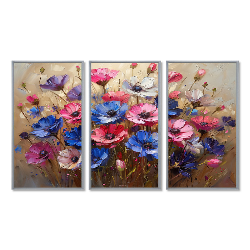 - Ensemble d'art mural bleuets, Toile argentée avec cadre flottant, H 32 po x l 48 po x P 1 po