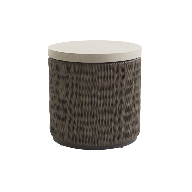 Gray and Cream Round Woven Wicker End Table