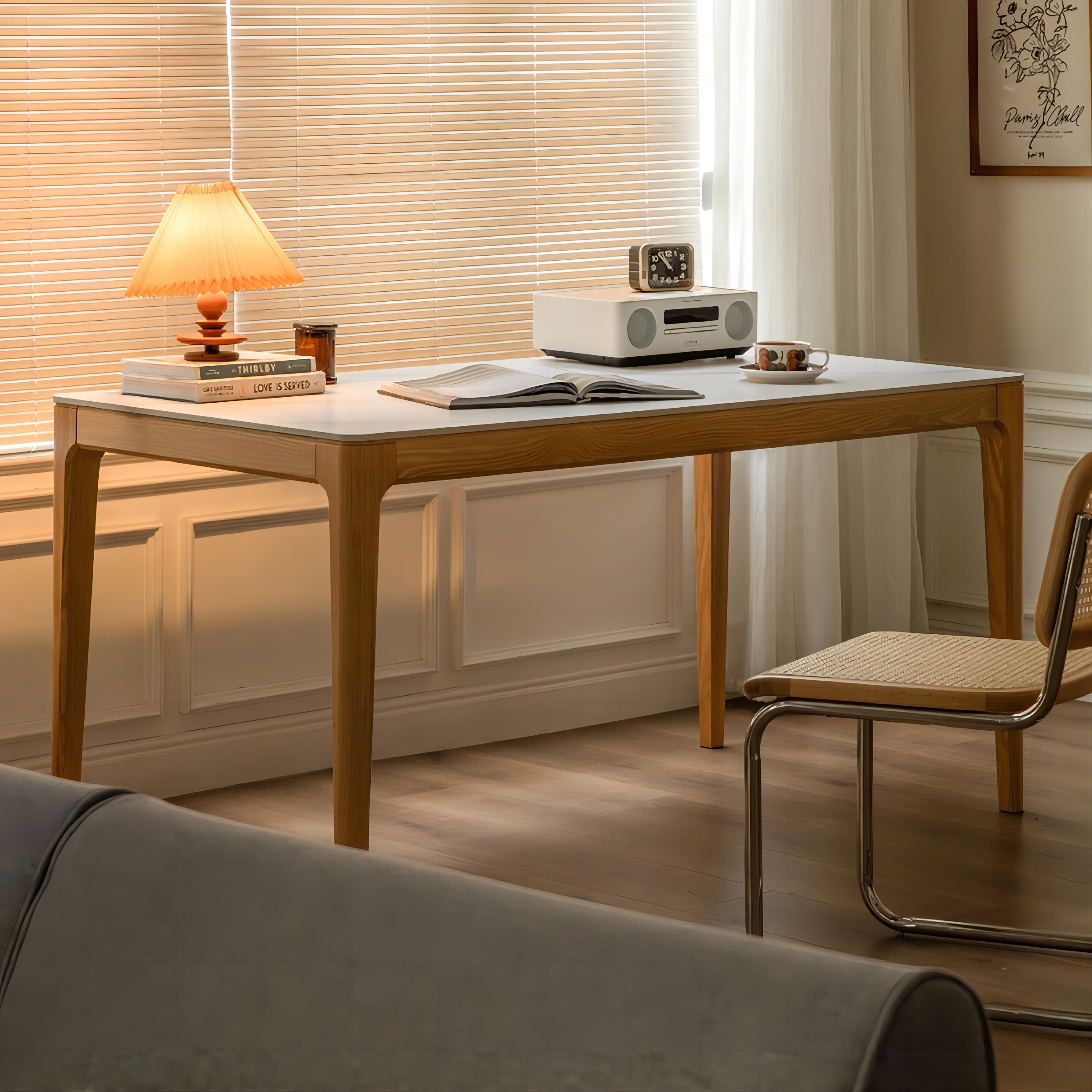 Brayden Studio Modern Minimalist Oak Dining Table with Sintered Stone ...