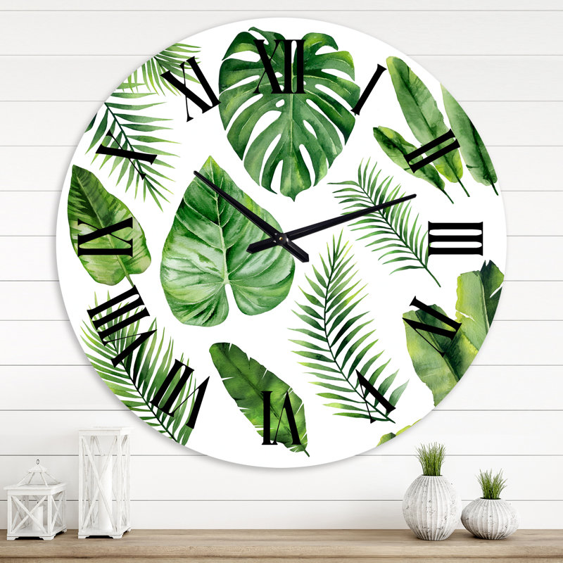 Horloge murale de style tropical feuille de Monstera V, Surdimensionné