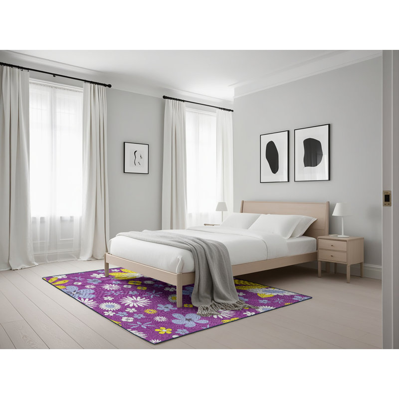 Tapis mauve à motif floral Shakir, Rectangle 5 pi x 7 pi