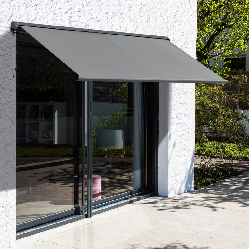 HOMCOM 350cm W x 300cm D Polyester Grey Cover Motorised Retractable Patio Awning
