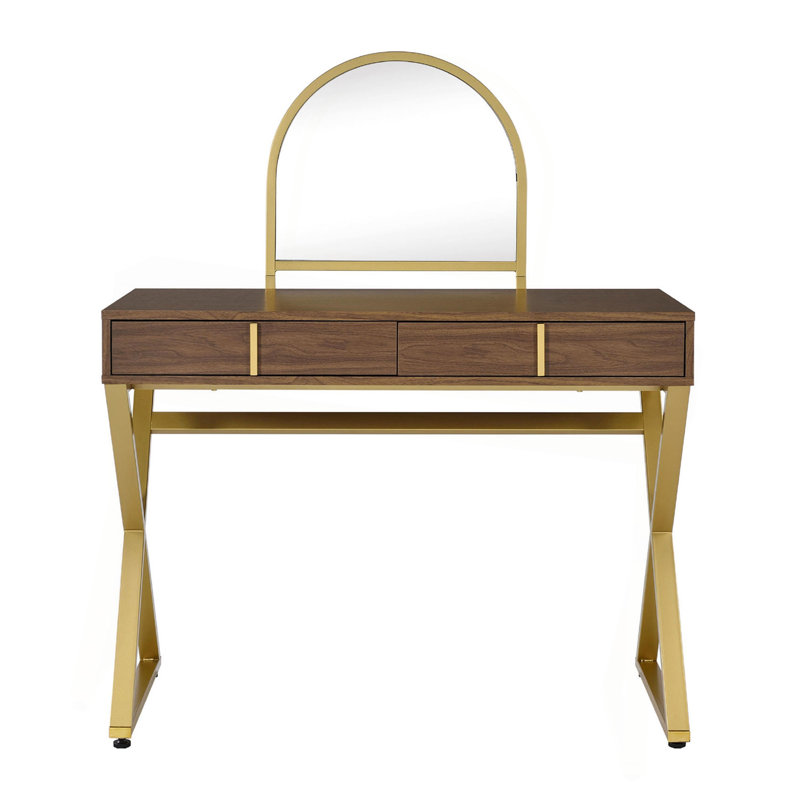 Bureau de coiffeuse 2 tiroirs avec miroir et plateau à bijoux