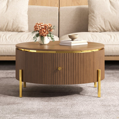 Table basse ronde moderne avec 2 grands tiroirs de rangement, 31,5 po