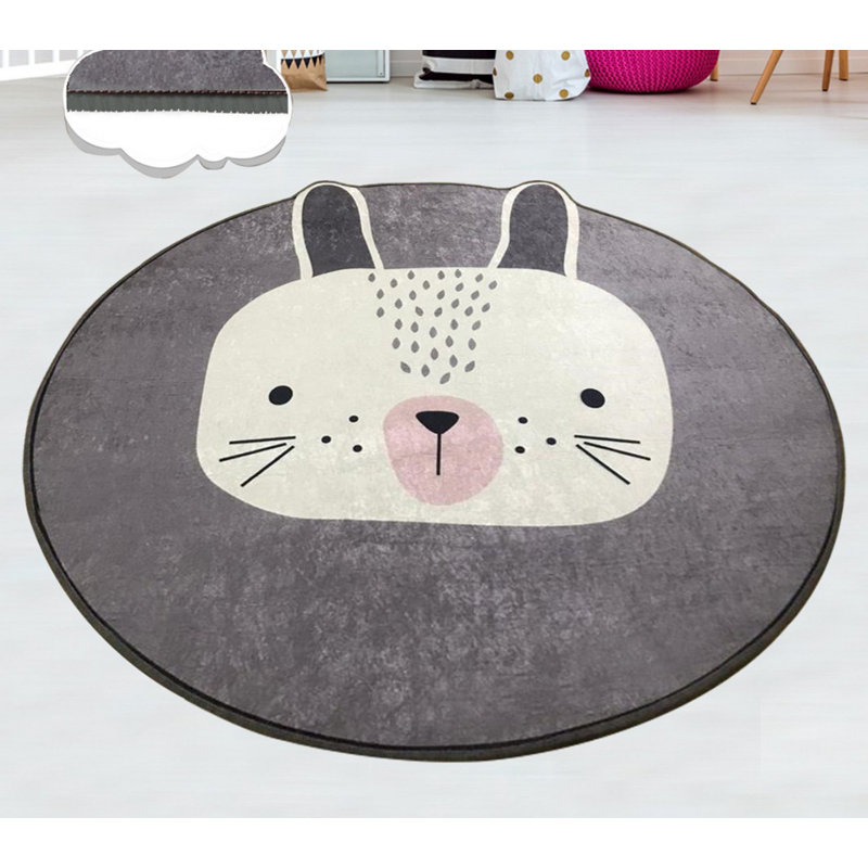 Tapis rond en polyester tissé à plat gris / beige Dengler, Rond 4 pi 7 po