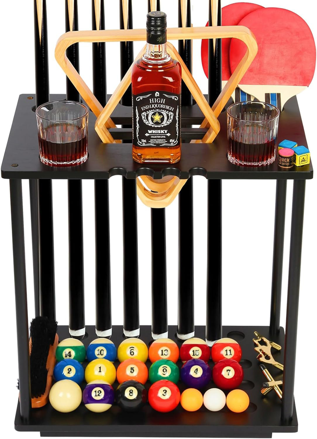 Elaine Mercure Pool Cue Rack Floor Stand, Pool Stick Holder Holds 9 Cue, Solid Wood Billiard Cue