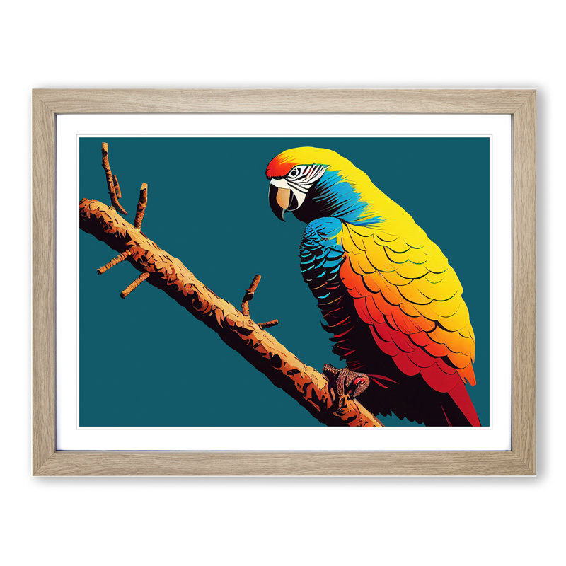 XH1022-6152X Modern Parrot Art 1 Piece Single Picture Frame Wall Art, 25cm H x 34cm W x 2cm D, Oak