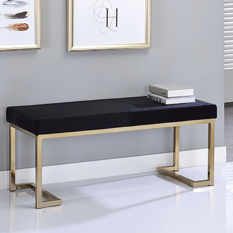 Stylish Black And Champagne Bench For Bedroom With Rectangular Seat Metal Upholstered Gold Base Interior