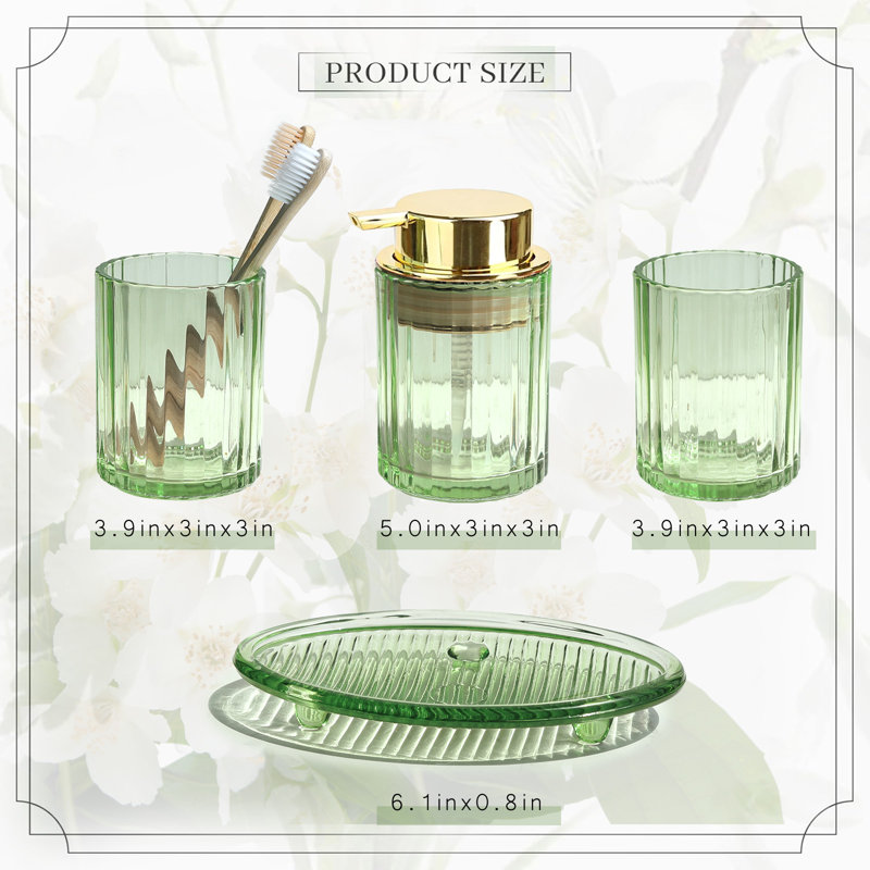 Bathroom Accessories Set, 4 Pcs Glass Bathroom Accessories Sets Complete W/Soap Dispenser, Soap Dish ,Toothbrush Holder,Tumbler, Bathroom Decor, Gift For Home Apartment ()
