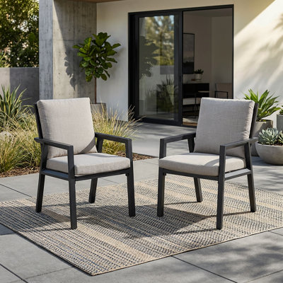 4 chaises d'extérieur, chaises de salle à manger avec structure en aluminium thermolaqué pour tous les temps, siège à lattes creuses avec coussins de jardin de 2,8 po, noir et gris