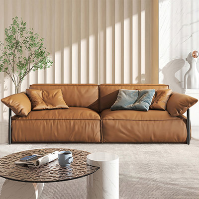 Canapé modulaire orange en cuir véritable