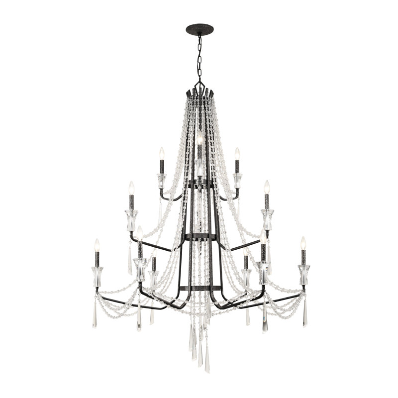 Barcelona 12-Light 3-Tier Crystal Chandelier - Onyx, Matte Black, 12