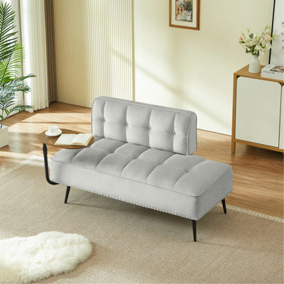 54" Modern Two-Seater Velvet Sofa with Backrest & 360° Rotating Side Table – Entryway Ottoman,Multi-Use Bench,Office Desk and Chair Set,Space-Saving Design for Living Room,Bedroom,Apartment